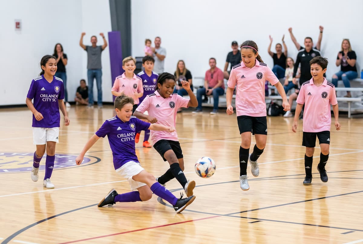 Pre-teen children playing futsal